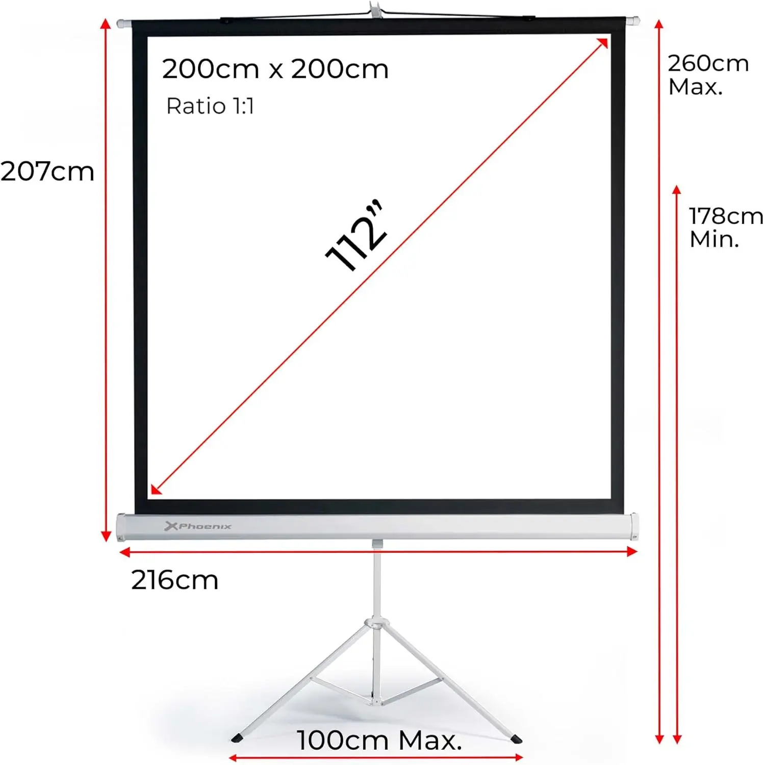 Pantalla Phoenix · Tripode 112 pulgadas